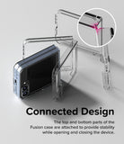Galaxy Z Flip 7 FE Case | Fusion - Clear phone case with a connected hinge design shown on a folding smartphone.