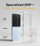 Galaxy Z Flip 7 FE Case | Fusion Design - Exploded view of a floral phone case layers showing DDP and silk screen printing.