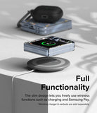 Galaxy Z Flip 7 FE Case | Fusion Design - A folded Galaxy Z Flip in a clear case wirelessly charging on a circular pad.