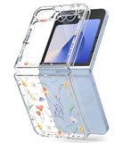 Galaxy Z Flip 7 FE Case | Fusion Design - Clear floral phone case hovering over a light blue Samsung Galaxy Z Flip.