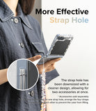 Galaxy Z Flip 7 FE Case | Fusion Design - Person holding a phone with a clear case featuring a dual-strap hole accessory.