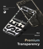 Galaxy Z Flip 7 FE Case | Fusion Design - Comparison of old yellowed phone case vs new clear premium material case.
