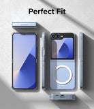 Galaxy Z Flip 7 FE Case | Fusion Magnetic - Clear magnetic case on a blue Galaxy Z Flip phone shown from all angles.