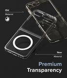 Galaxy Z Flip 7 FE Case | Fusion Magnetic - Comparison of old yellowed phone case vs. new clear case with magnetic ring.