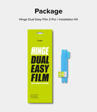 Galaxy Z Flip 7 FE / 6 / 5 / 4 Screen Protector | Hinge Dual Easy Film - Galaxy Z Flip 7 FE / 6 / 5 / 4 Screen Protector - Lime green product box next to two blue hinge protective films.