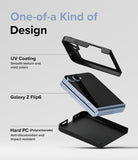 Galaxy Z Flip 7 FE Case | Slim - Exploded view of a Galaxy Z Flip6 phone between two black slim protective case pieces.