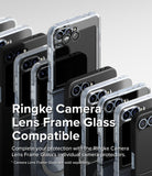 Galaxy Z Flip 7 FE Case | Slim Hinge - Multiple Galaxy Z Flip phones in clear and black cases with individual camera lens protectors.