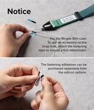 Galaxy Z Flip 7 FE Case | Slim Hinge - Hands applying adhesive tape to a phone case strap hole for secure accessory attachment.
