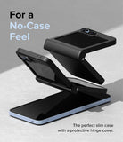 Galaxy Z Flip 7 FE Case | Slim Hinge - Black slim case on a Galaxy Z Flip phone with a protective hinge cover.