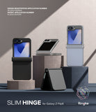 Galaxy Z Flip 6 Case | Slim Hinge - Multiple Galaxy Z Flip 6 phones in black and clear cases displayed on geometric pedestals.