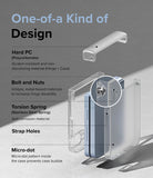 Galaxy Z Flip 7 FE Case | Slim Hinge - Exploded view of a clear phone case highlighting hinge, spring, and bolt components.