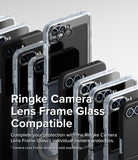 Galaxy Z Flip 7 FE Case | Slim Hinge - Multiple Galaxy Z Flip phones in clear and black cases with individual lens protectors.