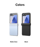 Galaxy Z Flip 7 FE Case | Slim Hinge - Two Galaxy Z Flip phones in matte clear and black cases with slim hinge protection.
