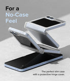 Galaxy Z Flip 7 FE Case | Slim Hinge - A clear, slim protective case on a folding phone with a flexible hinge cover.