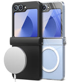 Galaxy Z Flip 6 Case | Slim Hinge Magnetic - Two Galaxy Z Flip 6 phones in black and clear cases with magnetic rings.