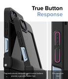 Galaxy Z Flip 7 FE Case | Slim Hinge Magnetic - Close-up of black phone case buttons with precise cutouts.