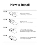 Galaxy Z Flip 7 FE Case | Slim Hinge Magnetic - Four-step illustrated guide showing how to clean, align, and snap the protective case onto the phone.