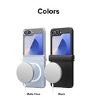 Galaxy Z Flip 7 FE Case | Slim Hinge Magnetic - Matte clear and black magnetic cases on Galaxy Z Flip phones.