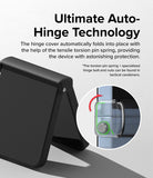 Galaxy Z Flip 7 FE Case | Slim Hinge Magnetic - Black phone case with auto-hinge mechanism and magnified spring detail.