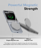Galaxy Z Flip 7 FE Case | Slim Hinge Magnetic - A magnetic charger sticks to a phone in a case, while another falls away.