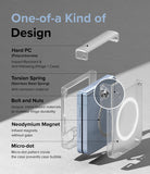 Galaxy Z Flip 7 FE Case | Slim Hinge Magnetic - Exploded view of a clear phone case with labels for hinge, spring, magnets, and micro-dot pattern.
