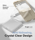 Galaxy Z Flip 7 FE Case | Slim - Comparison of a yellowed generic phone case versus a clear, anti-yellowing Ringke case.