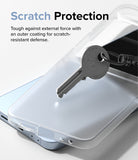 Galaxy Z Flip 7 FE Case | Slim - A metal key rests on a clear phone case, demonstrating scratch-resistant protection.