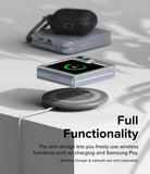 Galaxy Z Flip 7 FE Case | Slim - Folded phone in a slim case wirelessly charging on a pad with earbuds nearby.