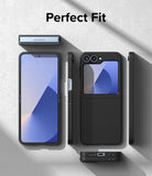 Galaxy Z Flip 7 FE Case | Slim Magnetic - Multiple views of a black phone case showing precise cutouts and fit.