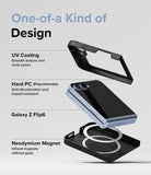 Galaxy Z Flip 7 FE Case | Slim Magnetic - Exploded view of a phone case and Galaxy Z Flip6 highlighting magnetic and material features.