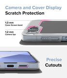 Galaxy Z Flip 7 FE Case | Slim Magnetic - Close-up of phone case showing raised camera and screen bezels and port cutouts.