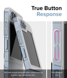 Galaxy Z Flip 7 FE Case | Slim Magnetic - Close-up of phone case buttons with notch cutouts for tactile response.