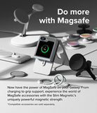 Galaxy Z Flip 7 FE Case | Slim Magnetic - Foldable phone in a magnetic case on a stand, surrounded by MagSafe accessories.