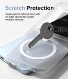 Galaxy Z Flip 7 FE Case | Slim Magnetic - A metal key resting on a clear magnetic phone case to show scratch resistance.