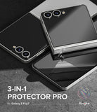 Galaxy Z Flip 7 Screen Protector | 3-in-1 Protector Pro - Two Galaxy Z Flip 7 phones with applied screen and camera lens protectors.