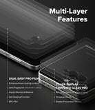 Galaxy Z Flip 7 Screen Protector | 3-in-1 Protector Pro - Exploded view of multi-layer screen and cover display protectors with feature labels.