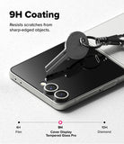 Galaxy Z Flip 7 Screen Protector | 3-in-1 Protector Pro - A metal key rests on a phone screen, demonstrating 9H scratch-resistant coating.