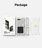 Galaxy Z Flip 7 Screen Protector | 3-in-1 Protector Pro - Packaging, installation tray, and screen protector films for Galaxy Z Flip 7.