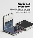 Galaxy Z Flip 7 Screen Protector | 3-in-1 Protector Pro - Folded and open Galaxy Z Flip phones showing protective film application.