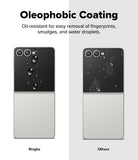 Galaxy Z Flip 7 Screen Protector | Cover Display Tempered Glass Pro (2 Pack) - Comparison showing clean Ringke glass vs. smudged, water-spotted standard glass.