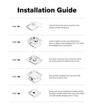 Galaxy Z Flip 7 Screen Protector | Cover Display Tempered Glass Pro (2 Pack) - Five-step illustrated guide showing how to clean, align, and apply the glass protector.