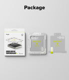 Galaxy Z Flip 7 Screen Protector | Cover Display Tempered Glass Pro (2 Pack) - Packaging, installation frame, and two tempered glass screen protectors for Galaxy Z Flip 7.