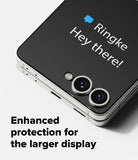 Galaxy Z Flip 7 Screen Protector | Cover Display Tempered Glass Pro (2 Pack) - Close-up of a phone cover screen with a message notification and dual camera lenses.