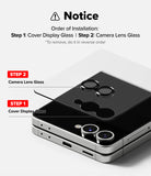 Galaxy Z Flip 7 | Camera Lens Frame Glass (2 Pack) - Installation guide showing cover display and camera lens glass.
