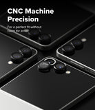 Galaxy Z Flip 7 | Camera Lens Frame Glass (2 Pack) - Four Galaxy Z Flip 7 phones showing precision-fit black lens protectors.