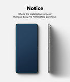 Galaxy Z Flip 7 Screen Protector | Dual Easy Pro Film (2 Pack) - Front and side views of a phone showing the screen film installation coverage area.