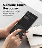 Galaxy Z Flip 7 Screen Protector | Dual Easy Pro Film (2 Pack) - Hand typing on a Galaxy Z Flip 7 with a screen protector, showing responsive touch.