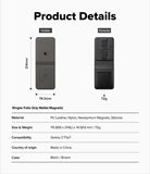 Galaxy Z Flip 7 Cover | Folio Grip Wallet Magnetic - Technical diagram showing dimensions, weight, and material specs for the black magnetic folio wallet.