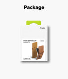 Galaxy Z Flip 7 Cover | Folio Grip Wallet Magnetic - Retail packaging for a brown magnetic folio grip wallet case for the Galaxy Z Flip 7.