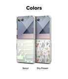 Galaxy Z Flip 7 Case | Fusion Design - Two Galaxy Z Flip 7 phones with Seoul holographic and Dry Flower cases.